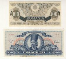 Románia 1947.12.5. 100L + 1948. 1000L T:II-,III
Romania 1947.5.12. 100 Lei + 1948. 1000 Lei C:VF,F