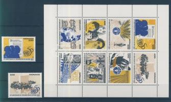 50 Jahre UNO 2 verschiedene Marken + Kleinbogen, 50 éves az ENSZ 2 klf bélyeg + kisív, The 50th anniversary of the UN 2 diff. stamps + minisheet