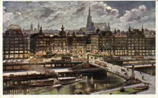 Vienna Ferdinand square, Café Siller, Hotel Germania, bridge, tram (fl)