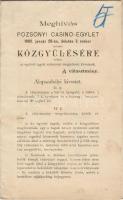 1900 Meghívás a pozsonyi casino egylet közgyűlésére
