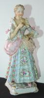 Rokokó udvarhölgy, kézzel festett porcelán szobrocska kis hibákkal és javításokkal / Rococo Lady, hand-painted porcelain figure with minor faults 22cm