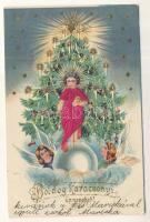 Christmas, angel, litho, Emb. (cut)