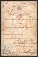1863 Igazolási jegy 15kr okmánybélyeggel