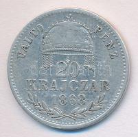 1868KB 20Kr Ag "Váltó Pénz" T:2-/3 R!