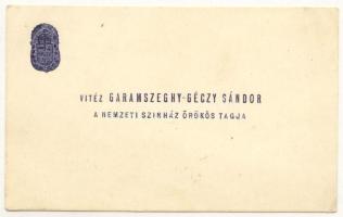 cca 1930 vitéz Garamszeghy Géczy László a Nemzeti színház örökös tagjának vitézi jelvényes névjegykártyája