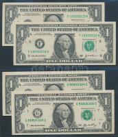 USA 2003A. 1$ "F" (2x) + 2006. 1$ "G" (2x) + 2009. 1$ "K" (2x) + 1$ "L" (2x) páronként egymás utáni sorszámmal T:I USA 2003A. 1 Dollar "F" (2x) + 2006. 1 Dollar "G" (2x) + 2009. 1 Dollar "K" (2x) + 1 Dollar "L" (2x) each pair with sequential serial number C:Unc