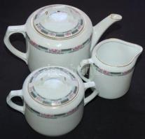 cca 1920 6 személyes porcelán teáskészlet, egy csésze hiányzik /  Porcelain tea set (one cup missing)