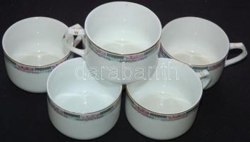 cca 1920 6 személyes porcelán teáskészlet, egy csésze hiányzik / 
Porcelain tea set (one cup missing...