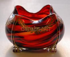 Szecessziós díszítésű, aranyozott, festett, szakított üveg tálka (a lábain alig látható sérülésekkel...