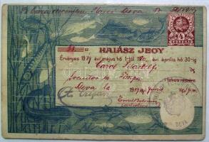 1919 4K értékbenyomású Halászjegy a román megszállás alatt levő Déván felhasználva / Fishing licence with 4K imprint used in Deva under Romanian occupation