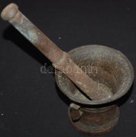 Kis régi öntöttvas mozsár törővel / Vintage iron mortar 20cm, d: 11cm