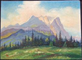 H. M. jelzéssel: Alpesi táj, olaj-farost, 24x18cm