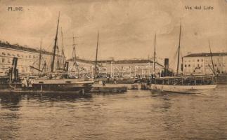 Fiume, Lido, kikötő, hajók / port, sailing ship, steamship (EK)