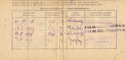 1916 Befizetési és jegyzési igazolvány 80 K hadikölcsönről