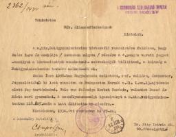 1934 Kiutasítottaknak járó vasúti jegy kiállításáról szóló kiadmány Kistelek