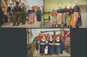 3 db régi holland folklór lap Volendam városából, mind használatlan