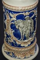 Festett mázas ónfedelű söröskupa (a száján kis lepattogzás) /
Beer jug with tin lid (fault on its ed...