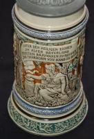 Mázas, domborműves ónfedelű söröskupa /
Beer jug with tin lid 25cm