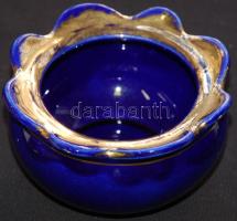 cca 1940 Jelzett, sorszámozott Szakmáry Hollóházi aranyozott porcelán tálka (az aranyozás megkopott és kisebb sérülések találhatók rajta) / Gold plated porcelain bowl with minor faults 7cm, d: 13cm