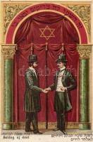 Jewish men, New Year greeting, Judaica litho