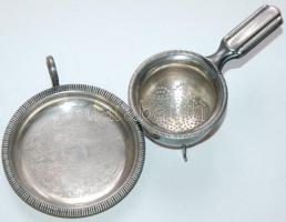Ezüstözött fém teaszűrő hozzá tartozó virágmintás aljjal /
Silver plated teafilter with plate 11x4cm...