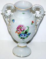 Kézzel festett sorszámozott Bouquet de Saxe-mintás jelzett Herendi porcelán váza barokk füllel hibátlan állapotban / Handpainted numbered Herend chinaware vase with baroque handle in flawless condition 21cm