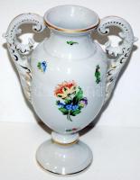 Kézzel festett sorszámozott Bouquet de Saxe-mintás jelzett Herendi porcelán váza barokk füllel hibát...