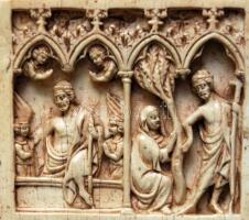 Antik quadriptychon Krisztus életéből vett jelenetekkel. Bakelit múzeumi másolat.
Antique quadriptyc...