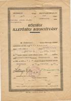 1941 Békásmegyeri Községi illetőségi bizonyítvány vitézzé avatás céljára