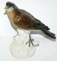 Kézzel festett német porcelán rigó figura benyomott sorszámmal (repedt) / Handpainted numbered german chinaware bird figure (cracked) 17cm