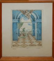 Molnár István (1947-): Légifolyosó, lithográfia, 95/100, jelzett, 49x29cm, keretben