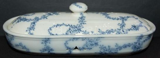 1867 Hütll Tivadar cs. és kir. udvari szállító: Apró virágfüzérekkel díszített Stoke-on-Trent Mintons & Hollins angol porcelán bonbonier benyomott jelzéssel / Mintons & Hollins English chinaware bonbonier 22x9x7cm