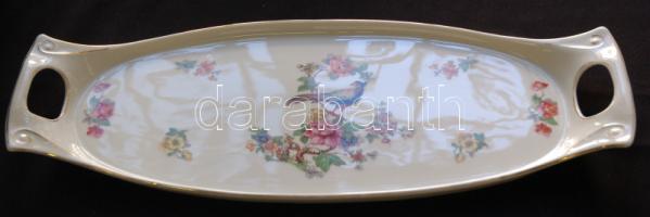 Virágokkal és fácánnal díszített jelzett Royal Epiag csehszlovák porcelán tálca / Royal Epiag Czechoslovak chinaware tray 16x42cm
