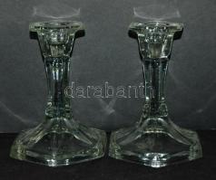 Kis üveg tétel: 2db gyertyatartó 13cm és egy díszkosárka 19x21cm