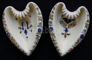 2db szív alakú kézzel festett jelzett Zsolnay porcelán tálka / Handpainted Zsolnay chinaware trays 11x9cm