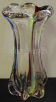 Dekoratív irizáló cseh szakított üveg váza 28cm