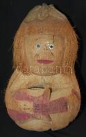 Igazi kókuszdióból faragott gitározó majom alakú persely / Carved coconut monkey money-box 29cm