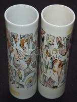 1968 Kézzel festett jelzett porcelán váza pár / Handpainted chinaware vases 19cm