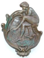 1901 Bronz újévi tálka akttal /  1901 Bronze New Year tray with nude 17x12 cm