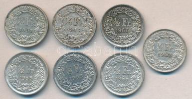 Svájc 1944/52/57/65/66/68 1/2Fr Ag (7x) T:2,2- Switzerland 1944/52/57/65/66/68 1/2 Franc Ag (7x) C:XF,VF