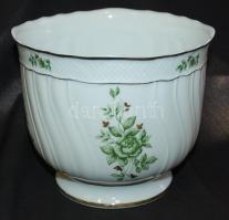 Virágokkal díszített jelzett Hollóházi porcelán kaspó / Hollóháza chinaware pot 14cm d:17cm