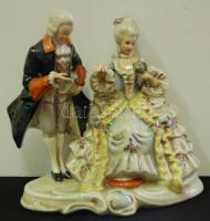 Kézzel festett barokk stílusú Lippelsdorfi porcelán szobor (apró hibák) / Handpainted Lippelsdorf chinaware sculpture (small faults) 20x20cm