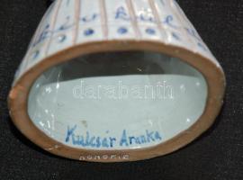 Kulcsár Aranka jelzéssel ellátott mázas kerámia hölgy figura 13cm