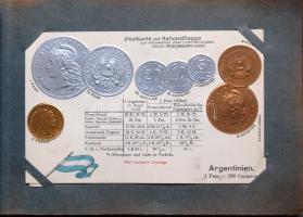 Szép numizmatika témájú képeslap gyűjtemény, 46db különböző, dombornyomás technikával készült Litho ...