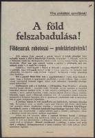 1919 Tanácsköztársasági röplap: A föld felszabadulása