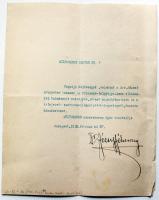 1912 Dr. József főherceg aláírása köszönő-levélen