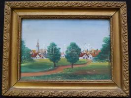 2db jelzés nélküli falusi tájkép, olaj-karton, övegezett keretben 29,5x22cm, 30x23cm