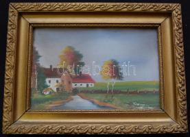 2db jelzés nélküli falusi tájkép, olaj-karton, övegezett keretben 29,5x22cm, 30x23cm
