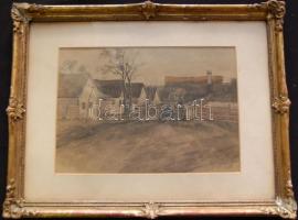 Jelzés nélkül: Falusi utca, akvarell-papír, üvegezett keretben, 35x27cm