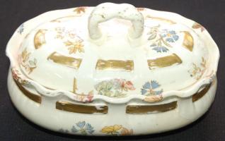 XIX. századi Louis XV. Sarreguemines fajansz porcelán bonbonier (javított) / Faience chinaware bonbonier (repaired) 15x9cm